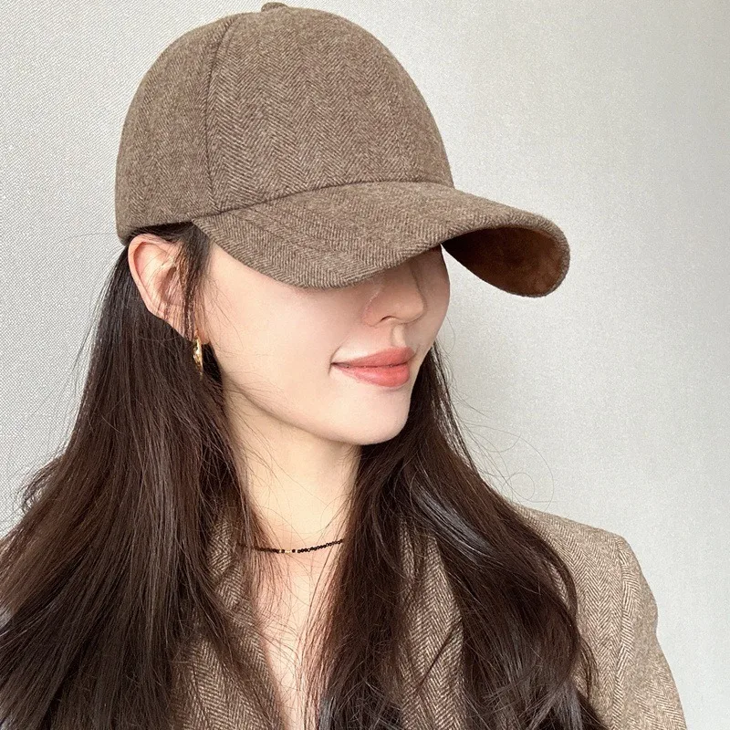 Baseball Cap Structured - Unisex Winter Structured Wool Herringbone Baseball